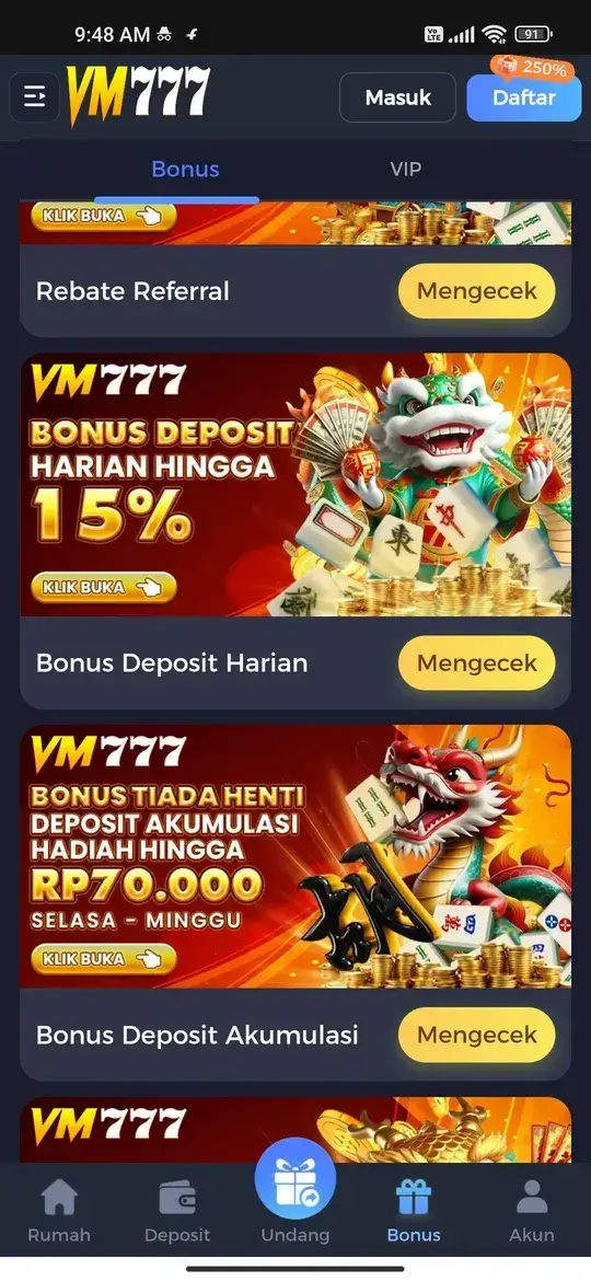 VM777 Bonus dan Promosi